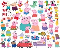 a large group of peppa pig characters