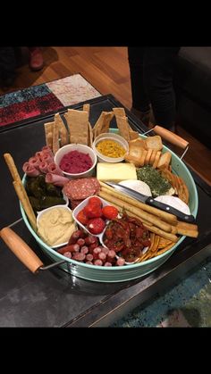 a platter filled with lots of different types of food