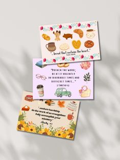 two cards with different types of food on them