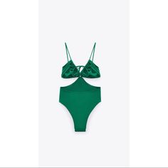 Brand New With Tag Zara Cut Out Swimsuit Chic Green Swimwear For Poolside, Chic Green Bodysuit For Beach Season, Chic Green Bodysuit For Pool, Chic Green Swimwear For Spring, Chic Green Spring Swimwear, Chic Green Bodysuit For Swimming, Elegant Green Bodysuit For The Beach, Chic Green Summer Bodysuit, Chic Green Bodysuit For Summer