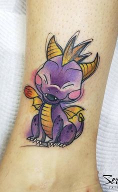 Spyro The Dragon Tattoo, Spyro Tattoo, Baby Dragon Tattoos, Mermaid Sleeve Tattoos, Bubble Tattoo, Watercolor Tattoo Sleeve, Lilo And Stitch Tattoo, Nerdy Tattoos