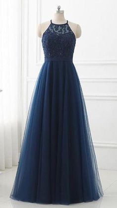 Navy Prom Dress, Winter Formal Dress, Prom Dress Halter, Navy Prom Dresses, Dresses Graduation, Halter Prom Dresses, Winter Formal Dresses, Tulle Evening Dress, Graduation Dresses