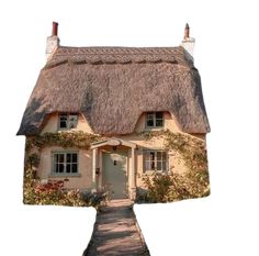 a house with a thatched roof is shown in the shape of a cardboard cutout