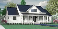 this is a computer rendering of the front elevation of these country homeplans and porches