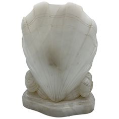 a large white shell on a marble base