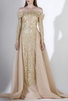 Long Sleeves Gown, Gown With Overskirt, Saiid Kobeisy, Long Sleeve Gown, Medieval Dress, فستان سهرة, Fantasy Dress