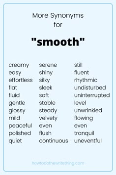 a poster with words that say more syonomyms for smooth in different languages