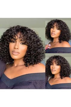 IMAYLI Deep Curly Bob Wigs for Black Women Human Hair Short Curly Wig with Bangs Human Hair Glueless 200 Density None Lace Front Wigs with Bangs 12 Inch Natural Black Lace Front Wigs With Bangs, Hair Short Curly, Bob Wigs For Black Women, Short Curly Wig, Curly Bob Wigs, Bangs Curly, Short Curly Wigs