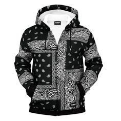 Add a minimalist twist to your wardrobe with the Murky Night Zip Up Hoodie, featuring a custom-made design, crafted from premium polyester. Our team of resident artists created this monochrome vintage paisley print throughout, adding some dreamy touch. Bandana Clothes, Hype Clothing, Stylish Hoodies, Bandana Print, Zip Up Hoodie, Unisex Design, Paisley Print, Paisley, Zip Ups