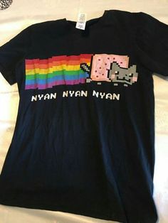 Cat Nyan Nyan Nyan T shirt Easy 30 day return policy Poster Art Design, Nyan Nyan, Tee Shirt Outfit, Silly Clothes, Cat Tee Shirts, Silly Shirt, Scene Outfits, Shirt Outfits, Nyan Cat