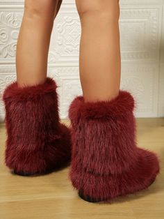 Women's Cute And Unique Shibuya Gal Furry Winter Boots, Red Flat Snow Boots Personalized Warm Long Boots Red         Women Shoes, size features are:Bust: ,Length: ,Sleeve Length: Red Women Shoes, Womens Red Shoes, Warm Snow Boots, Winter Fashion Boots, Red Flats, Effortless Hairstyles, Warm Shoes, Hair Makeover, Snow Boots Women