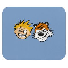 two cartoon characters on a blue background