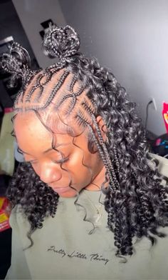 Hair Styles For December, Knotless With Natural Hair, Braids For December, Bob Fulani Braids, Scalp Braids With Curly Hair, Short Fulani Braids With Curls, December Braids, Short Fulani Braids, Bob Knotless Braids