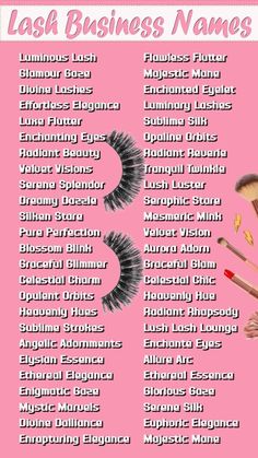 an image of the last business names for makeup brushes and eyeliners on a pink background