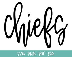 the word chief's in black ink on a white background with a blue border