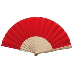 a red and beige fan on a white background