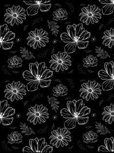 a black and white floral background with flowers