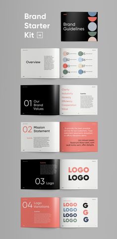 the brand starter kit is designed to look like an open book with different font and numbers