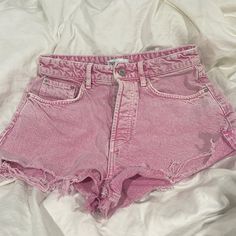 Zara Pink Jean Shorts, Size 8 Like Brand New. Message Me Before Buying. Open To Offers! Pink High-rise Bottoms For Day Out, Trendy Short Leg Pink Bottoms, Trendy Pink Short Leg Bottoms, Pink Cutoff Bottoms For Summer, Pink Short Leg Bottoms For Day Out, Pink Mid-rise Shorts With Pockets, Pink Relaxed Fit Bottoms Short Length, Trendy Pink Relaxed Fit Jean Shorts, High Waist Pink Shorts For Day Out