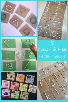 several different pictures with the words teach and feel written on them, including letters, numbers, and shapes