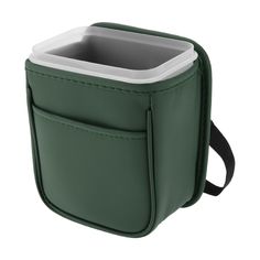 a green and white cooler bag with two compartments