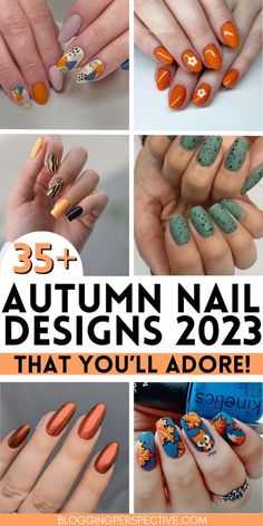 Simple Color Nail Designs, Very Cute Nail Designs, Nail Designs Autumn 2023, Fingernail Art Ideas, Autumn Colours Nails, Beetles Nail Polish Ideas Fall, Bright Fall Nails 2023, November Nail Art Fall 2023, Long Nail Fall Designs