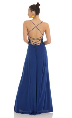 Rayla Floral Maxi Dress in Royal Blue | LUCY IN THE SKY Floral Maxi, Back Strap, Floral Maxi Dress, Hand Washing, Royal Blue, Prom Dresses, Prom, Angeles, Lace Up