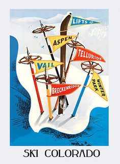 an advertisement for skis in the snow