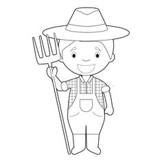 a cartoon farmer holding a pitchfork