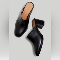 Only Worn Once! Brand New Condition, Along With Original Box And Fabric Bag Black Chunky Heels, Leather Industry, Madewell Shoes, Slip On Mules, Leather Mules, Medium Bags, Work Shoes, Mule Clogs, Mules Shoes