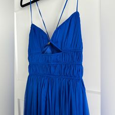 New With Tags, Bold Blue Gown. Perfect For A Wedding Guest Or Other Formal Event. Cutout In The Front With Adjustable Dainty Crisscross Straps In The Back. Slightly High Low Detail From Front To Back. Midi/Maxi. Size 4. Blue Cocktail Dress With Lined Bodice, Blue Dress With Lined Bodice For Prom Season, Blue Prom Dress With Lined Bodice, Blue Maxi Dress With Fitted Lined Bodice, Blue Maxi Dress With Lined Bodice, Spring Blue Evening Dress For Wedding Guest, Blue Evening Dress For Spring Wedding Guest, Blue Gown With Sweetheart Neckline For Spring, Blue Fitted Bodice Dress With Lined Bodice