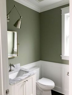 Shades of green can take your home to the next levelHere are some of the best green paint colors on the marketplus real-life examples. Inspiration Wc, Best Green Paint Colors, Green Bathroom Paint, Small Bathroom Paint, Sage Green Paint, Sage Green Walls, Room Painting