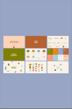 four different types of cards with the words piccolio on them and an orange, green