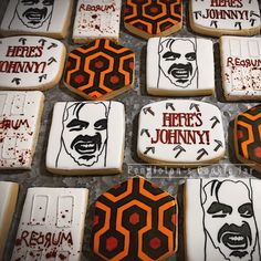 cookies decorated with the faces of actors and characters are arranged in rows on top of each other