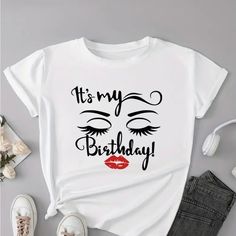 It’s My Birthday Tee-Shirt (Red Kiss). Short Sleeve. Soft. 100% Polyester. New In Package Bday Shirts, It S My Birthday, Cute Shirt Designs, Birthday Tee, Its My Birthday, My Birthday, Cute Shirts, Birthday Shirts, Tee Shirt