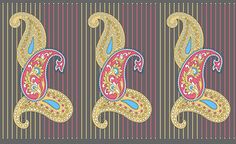 three paisley designs on a striped background