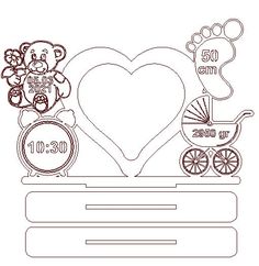 a paper cutout with a baby carriage and teddy bear