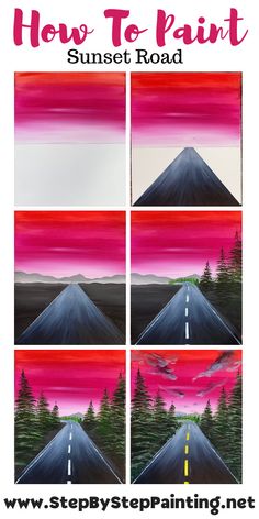 how to paint sunset road with step by step instructions