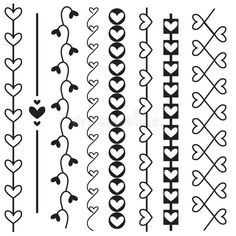 a set of hearts and arrows in black on white background - borders decoratives / patterns