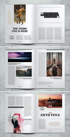 an open magazine is shown with different pages