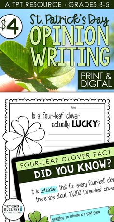 the four leaf clover is featured in this poster for st patrick's day opinion writing