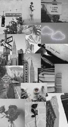 black and white collage with many different images