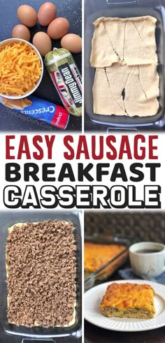 easy sausage breakfast casserole with cheese, eggs and other ingredients to make it