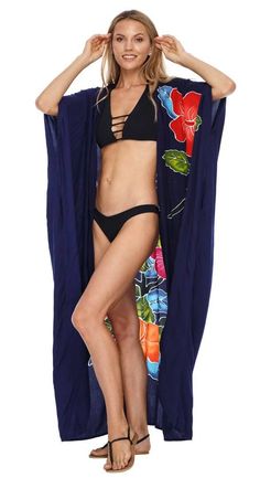 Womens Open Front Floral Kimono Online | Long Cardigan | Love ShuShi Flowy V-neck Cardigan For The Beach, Blue Open Front Cover-up For Vacation, Oversized V-neck Cardigan For Vacation, One Size Long Beach Cardigan, Bohemian Open Front Cover-up For Vacation, Bohemian Open Front Vacation Cover-up, Blue V-neck Cardigan For Vacation, Lightweight Open Front Beach Cover-up, Open Front Beachwear Cardigan For Summer