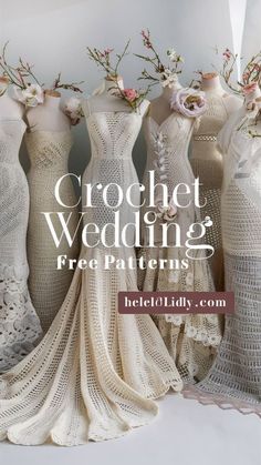 crochet wedding dress patterns for brides and bridal gowns with text overlay