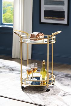 Wynora Gold Bar Cart - Ornate Home Mobile Wine Bar, Open Storage Kitchen, Wine Bar Cart, Gold Cart, Mobile Bar Cart, Wine Cart, Metal Bar Cart, Gold Bar Cart, Contemporary Glam