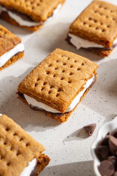 several graham crackers with chocolate chips and marshmallows