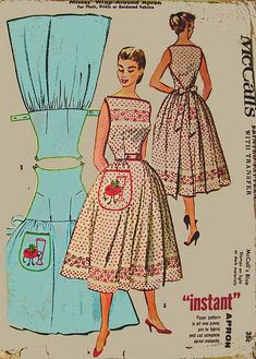 an old fashion sewing pattern for a dress and apron, with the words instant on it