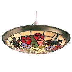 a stained glass ceiling light with an ornate design