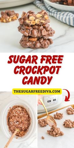 **Sugar Free Crockpot Candy, an easy and delicious slow cooker snack or treat recipe made with 5 ingredients and no added sugar. low carb. Read more at: https://thesugarfreediva.com/sugar-free-crockpot-candy/ #crockpot #slowcooker #crockpotcandy #sugarfree #sugarfreecandy #sugarfreerecipe Sugar Free Christmas Treats, Crockpot Candy Recipes, Slow Cooker Candy, Sugar Free Cake Recipes, Sugar Free White Chocolate, Crockpot Candy, Crock Pot Inspired Recipes, Best Diet Foods, Sugar Free Sweets